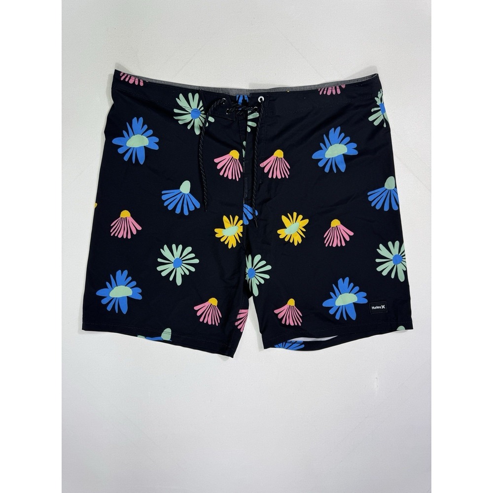 Hurley Phantom Men 40 Board Shorts Swim Trunks Black Floral Beach MBS0011060